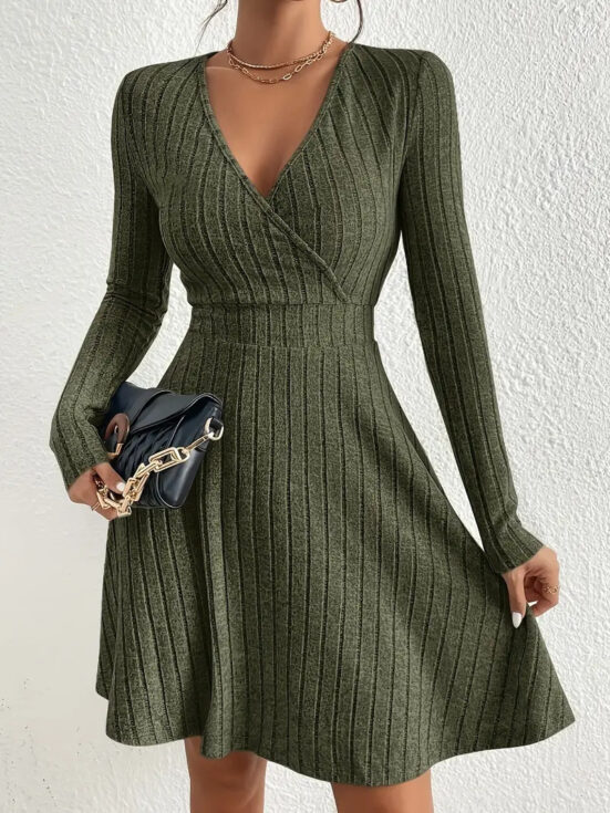 Sexy Slimming Beam Waist Long Sleeve Dress - Image 2