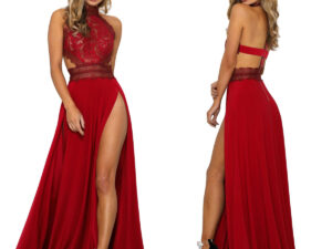 European and American women's summer long skirt sexy perspective lace naked back high slit dress