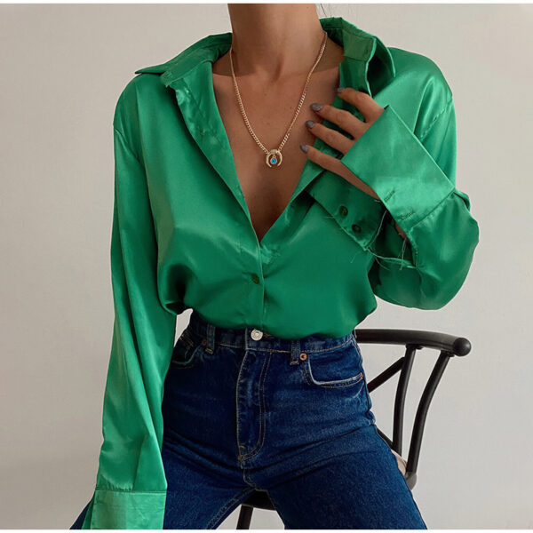Autumn Cotton Long Sleeve Solid Color Polo Collar Single-breasted Shirt - Image 9