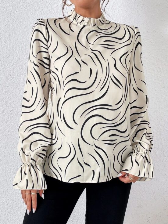Women's Water Ripple Printed Long-sleeved Top - Image 10