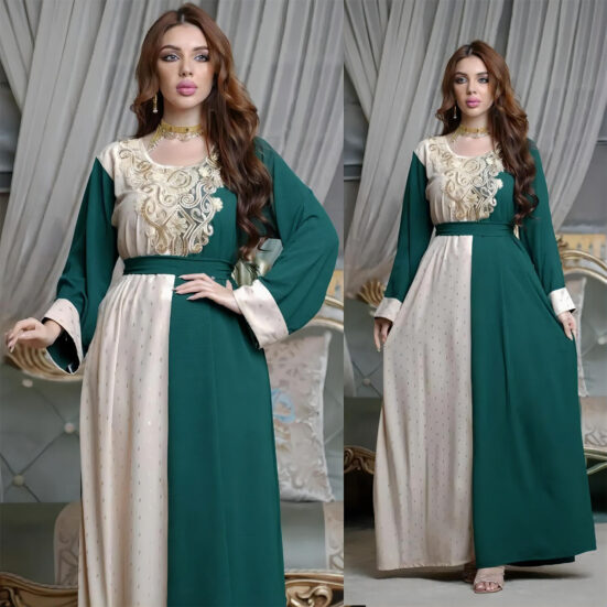 Embroidery Applique Muslim Tunic Robe Dress - Image 8