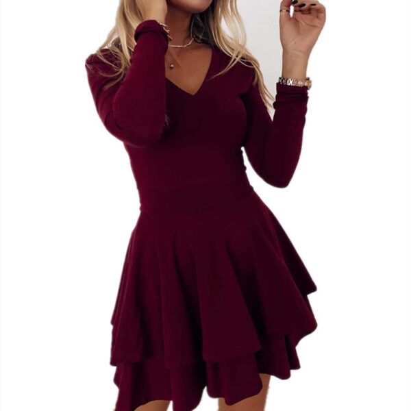 Temperament Was Thin French Solid Color Base Dress - Image 5