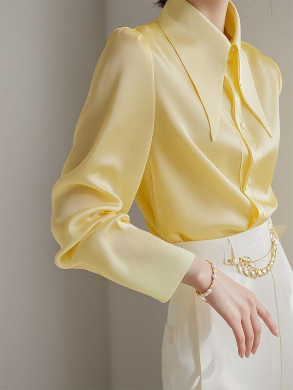 French Light Ripe Yellow Big Pointed Collar Long Sleeve Shirt - Image 5