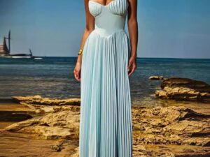 Blue Strapless Slimming Pleated Tight Dress