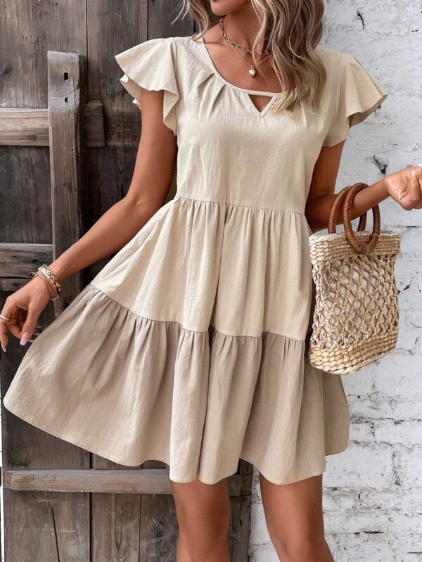 Colorblock Keyhole Neckline Ruffle Hem Smock Dress - Image 2