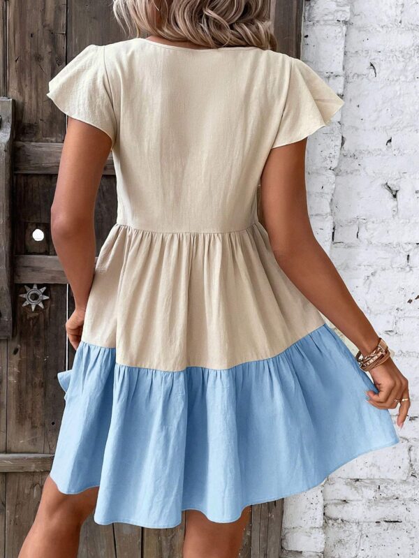 Colorblock Keyhole Neckline Ruffle Hem Smock Dress - Image 5