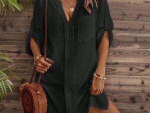Sleeve Pocket Patched Cover Up Dress,Summer Beac