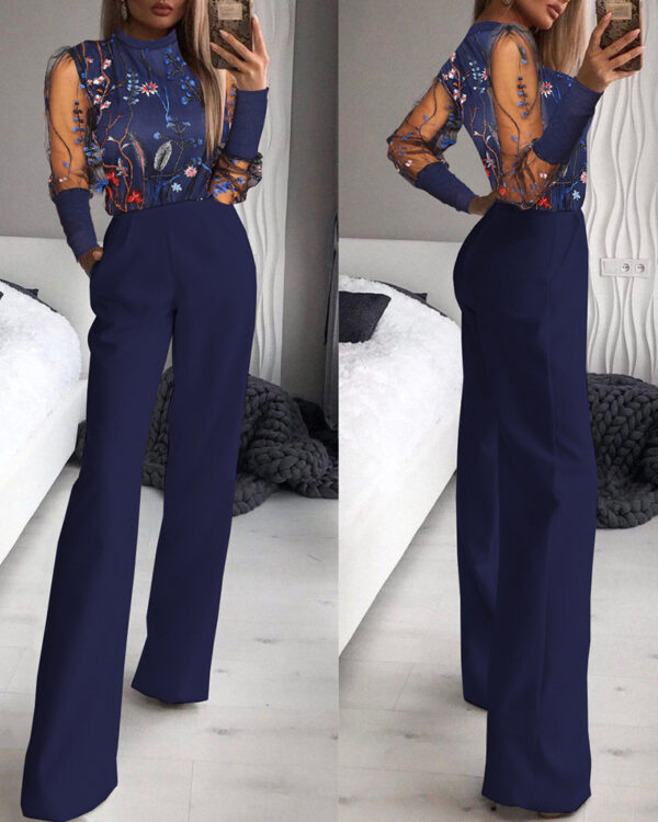 Trendy Shiny Mesh Dusting Powder Stitching High-end Elegant Jumpsuit - Image 7