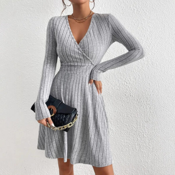 Sexy Slimming Beam Waist Long Sleeve Dress - Image 5