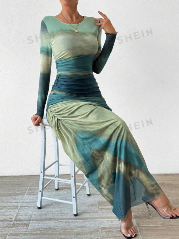 Tie-dyed Long Sleeve Slim Fit Hot Girl Long Dress Women - Image 4