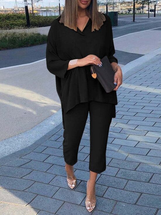 Cotton And Linen Women's Casual And Comfortable Elastic Waist Suit Shirt Cropped Pants - Image 7