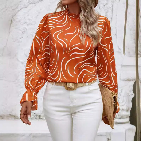 Women's Water Ripple Printed Long-sleeved Top - Image 7