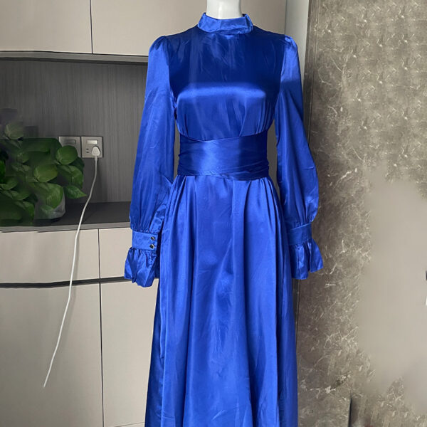 Round Neck Ruffle Sleeve Drawstring High Waist Cross Overlay Strap Elegant Slim Fit Dress - Image 9