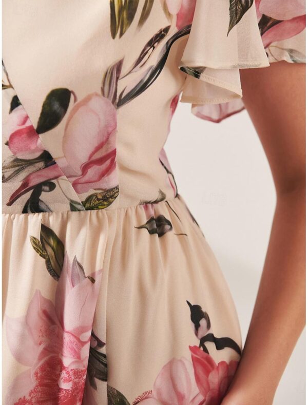 V-neck Mid-length Slim-fit Printed Dress - Image 7