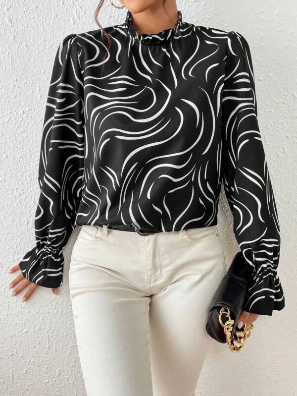 Women's Water Ripple Printed Long-sleeved Top - Image 9
