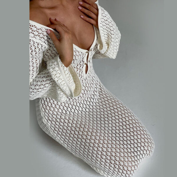 Solid Color Knitted Hollow-out Beach Swimsuit Blouse Sun-proof Women's Skirt - Image 2