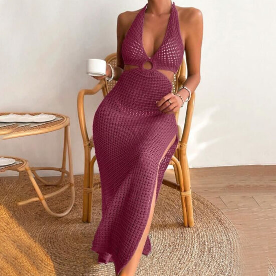 European And American Summer Beach Dress Women's Solid Color Sexy - Image 4