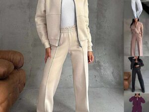 Women's Sports Suits Zipper Jacket And Wide Leg Pants Two-piece Set