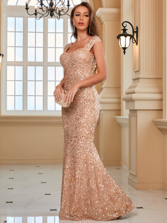 Sequin Sling Mid Waist Party Evening Dress Long Mop Dress - Image 8