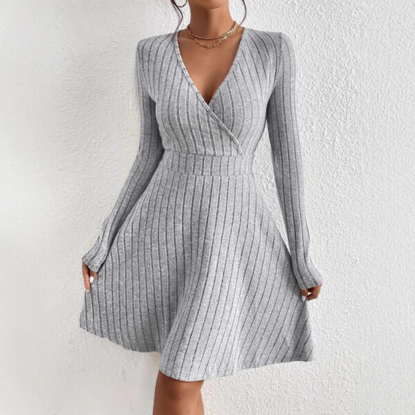 Sexy Slimming Beam Waist Long Sleeve Dress - Image 6