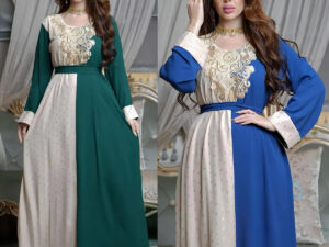 Embroidery Applique Muslim Tunic Robe Dress