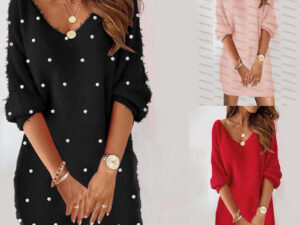 Women's Gorgeous Red Foam Beads Plain Plush Dress