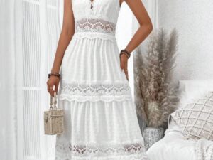 Women's Lace Stitching V-neck Sleeveless Dress