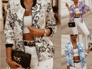 Slim Long Sleeve Printed Short Jacket Small Jacket