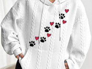Women's Small Dog Paw Prints Heart Printing Twisted Hoodie