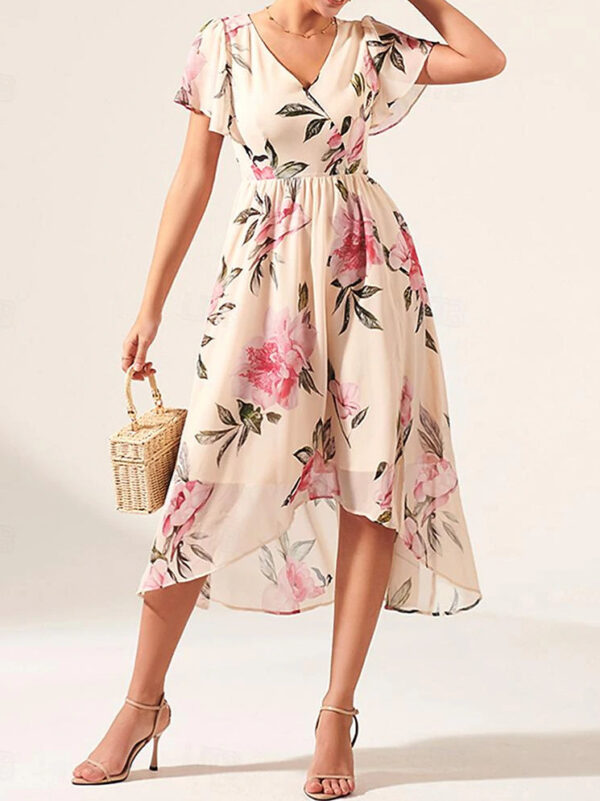 V-neck Mid-length Slim-fit Printed Dress - Image 6