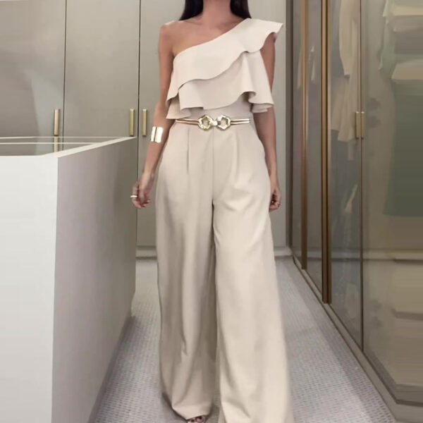 Women's Solid Color Design Irregular Ruffled Slim Fit Bodysuit - Image 6