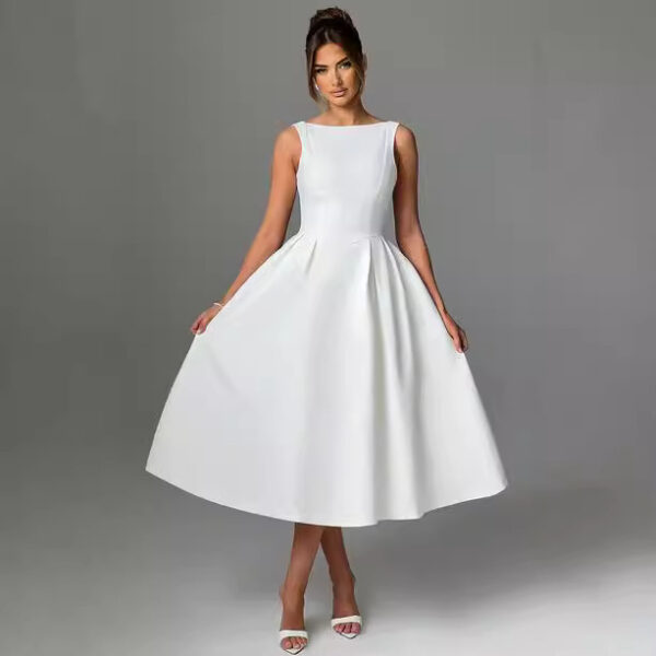 Women's Sling Long Backless Dignified Round Neck Swing Dress - Image 4