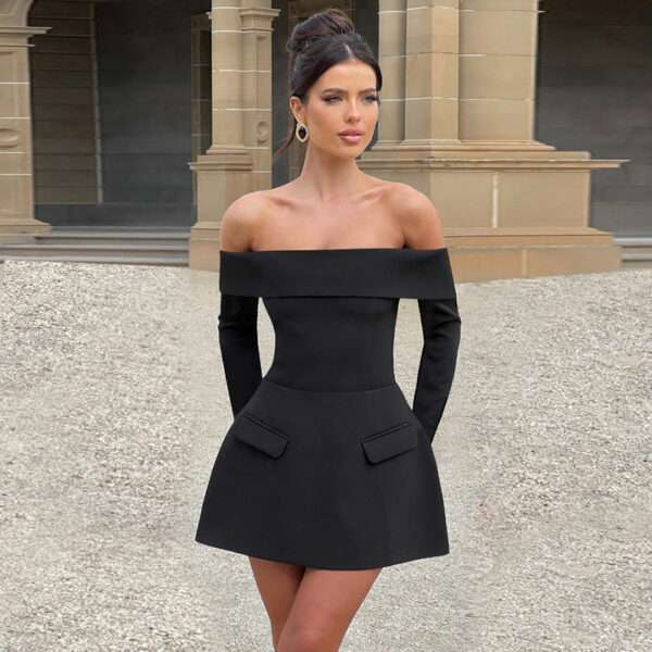 Off-shoulder A- Line Dress Women's Elegant Slim Fit - Image 5