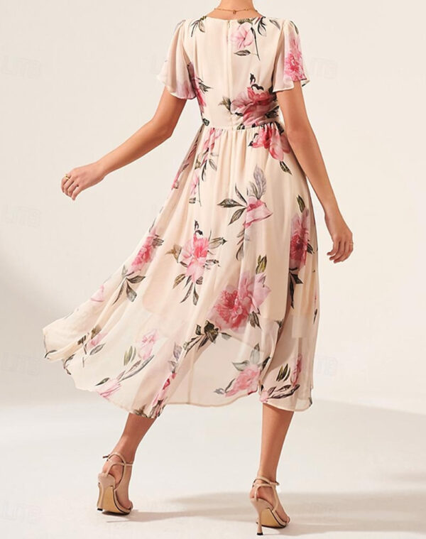 V-neck Mid-length Slim-fit Printed Dress - Image 9