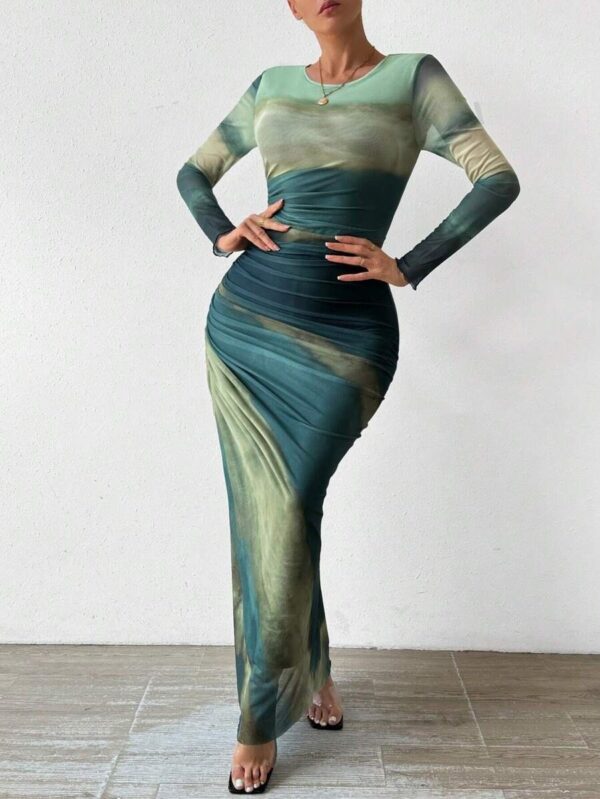 Tie-dyed Long Sleeve Slim Fit Hot Girl Long Dress Women - Image 8