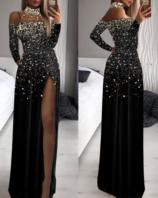 Trendy Shiny Mesh Dusting Powder Stitching High-end Elegant Jumpsuit - Image 5