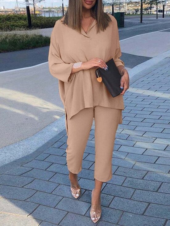 Cotton And Linen Women's Casual And Comfortable Elastic Waist Suit Shirt Cropped Pants - Image 3