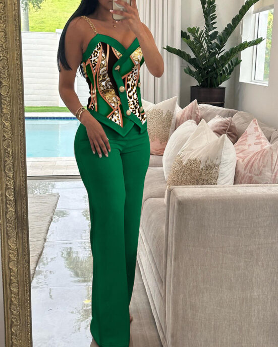 Fashion Women's Sleeveless Blouse Two-piece Suit - Image 4