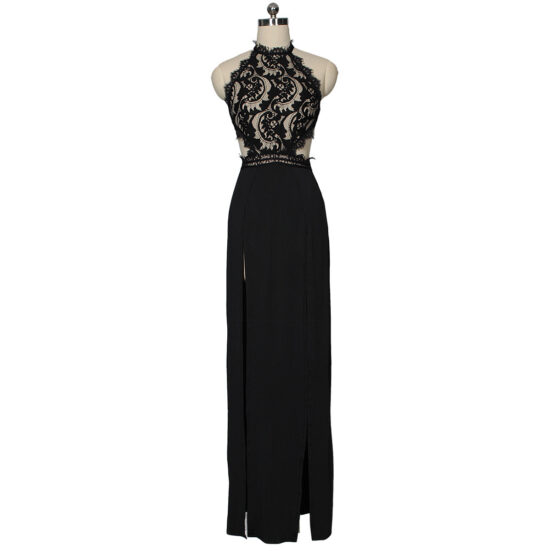 European and American women's summer long skirt sexy perspective lace naked back high slit dress - Image 2