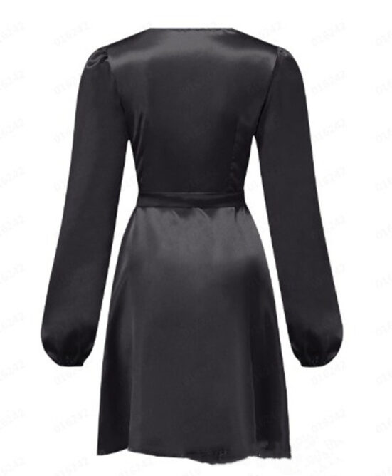 Commuter Solid Color High Waist Lantern Sleeve Long Dress - Image 4