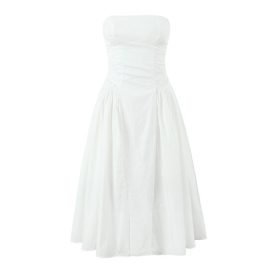 Blue Strapless Slimming Pleated Tight Dress - Image 5