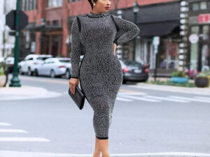 European And American Skinny Mesh Hot Drilling Dress