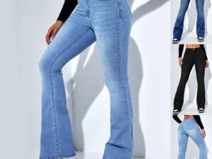 Women's Slim-fit Jeans Pants With Flared Design Fashion Casual High Waist Stretch Trousers