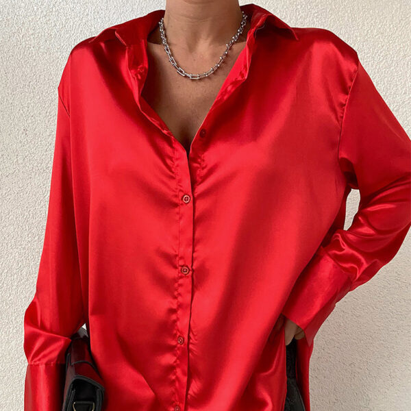 Autumn Cotton Long Sleeve Solid Color Polo Collar Single-breasted Shirt - Image 8
