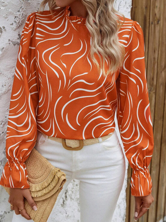 Women's Water Ripple Printed Long-sleeved Top - Image 6