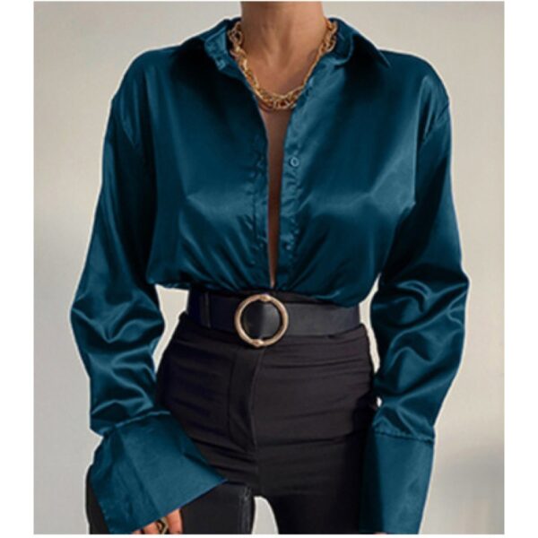 Autumn Cotton Long Sleeve Solid Color Polo Collar Single-breasted Shirt - Image 6