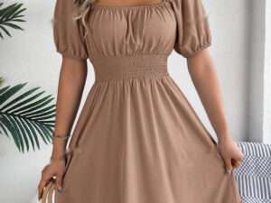 Spring Summer Casual Vacation Puff Sleeve Drawstring Short Sleeve Floral Dress