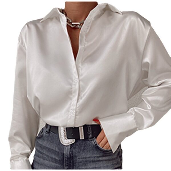 Autumn Cotton Long Sleeve Solid Color Polo Collar Single-breasted Shirt - Image 7