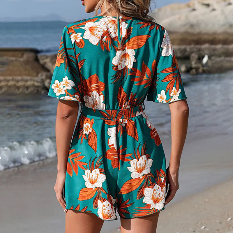 Beach Vacation Ruffle Sleeve Short Culottes Printed Jumpsuit - Image 5