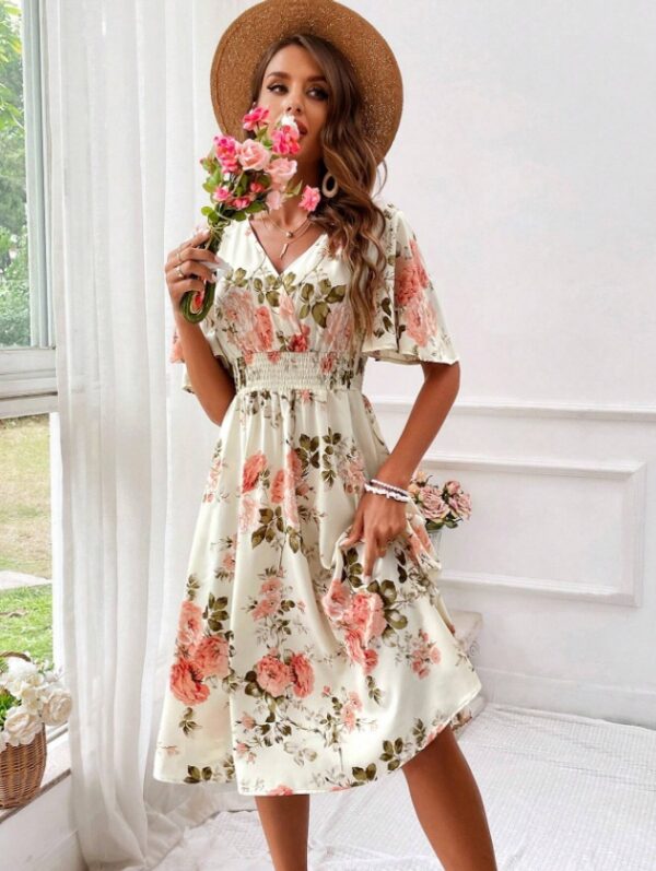Women's Floral Print Cinching Waist Dress - Image 4